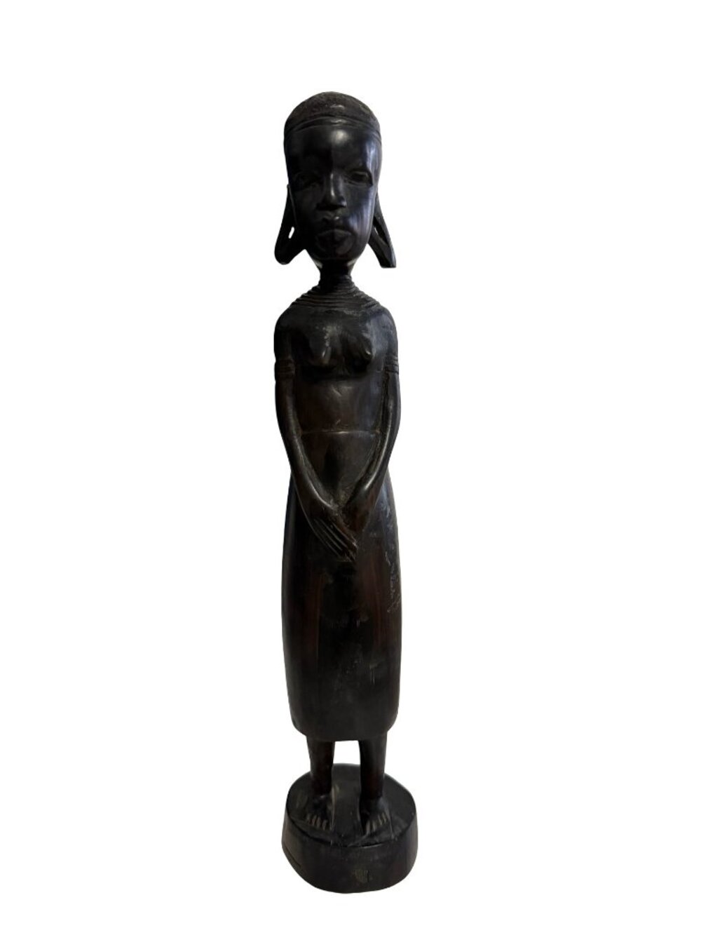 Vintage African Tribal Wood Carving Female Figure Statue Hand Carved Sculpture